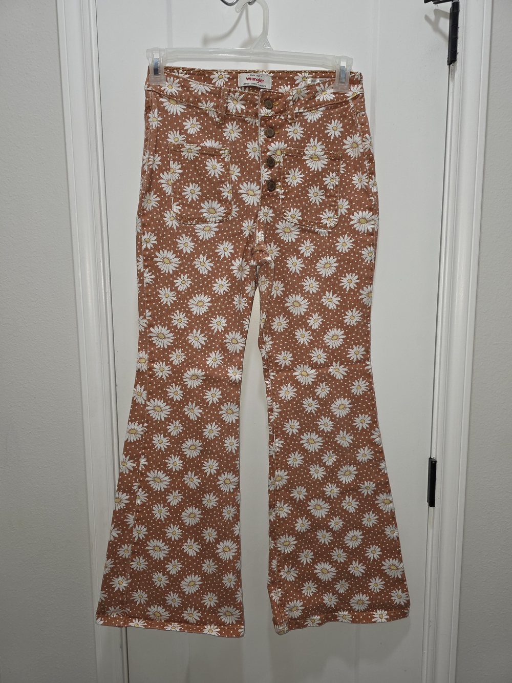 Wrangler Rust Daisy Print High-Rise Flare Jeans
